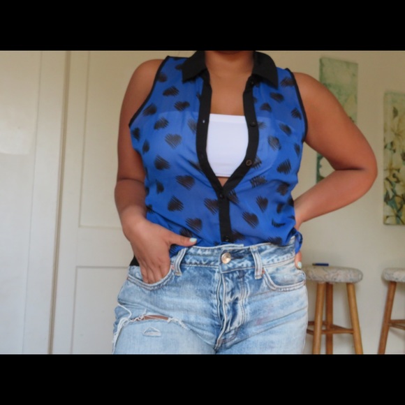 Material Girl Tops - Black and blue blouse